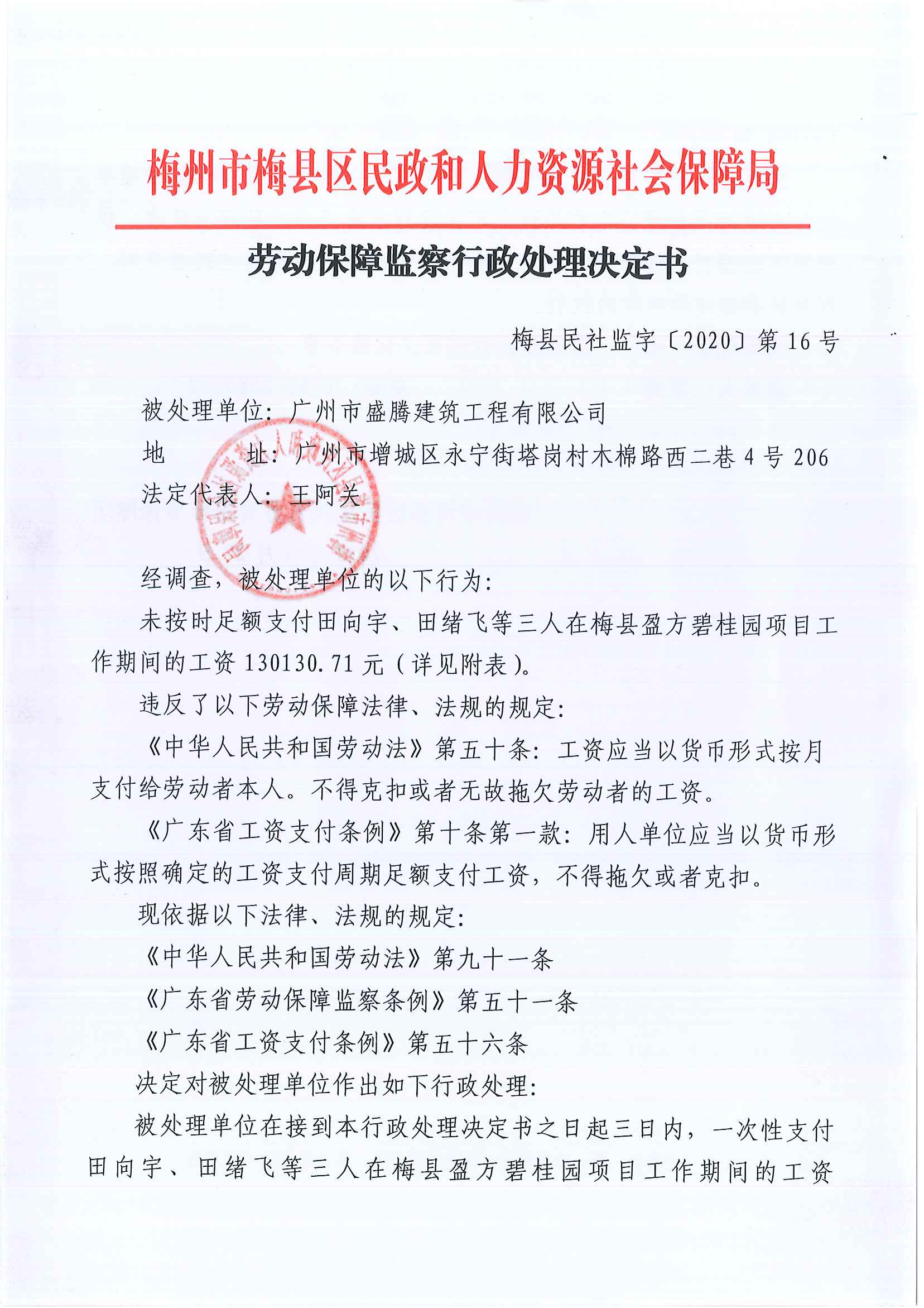 梅州市梅县区民政和人力资源社会保障局劳动保障监察行政处理决定书（梅县民社监字〔2021〕第16号）1.png