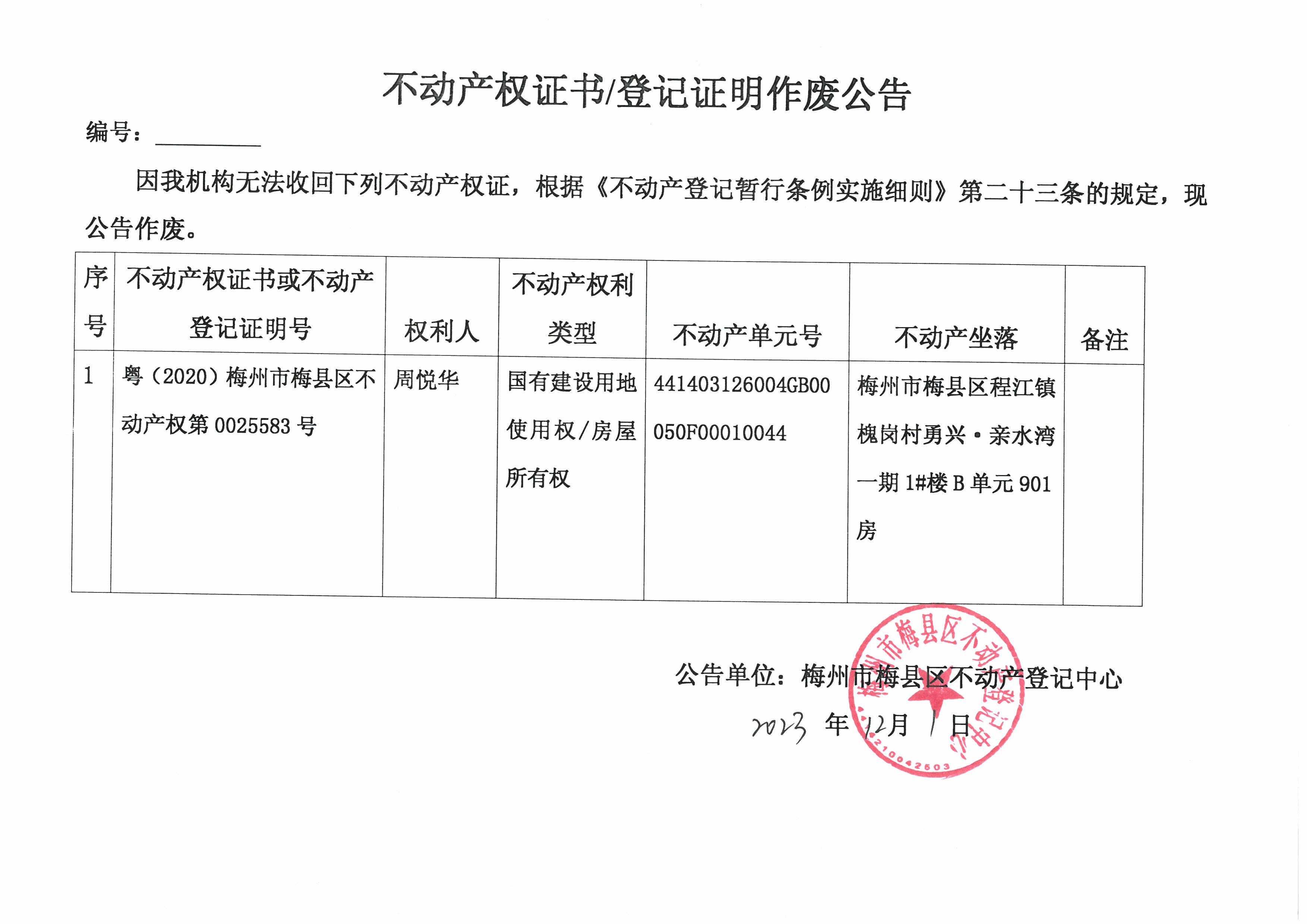 作废公告- 周悦华 -粤（2020）梅州市梅县区不动产权第0025583号.jpg