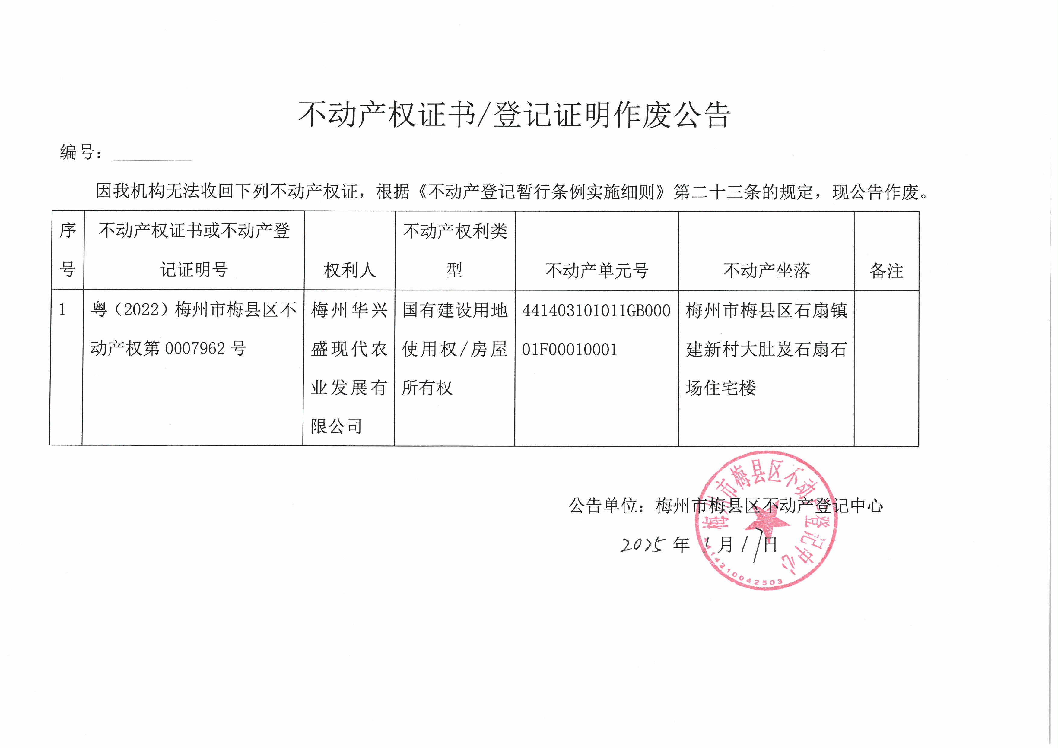 作废公告-梅州华兴盛现代农业发展有限公司-粤（2022）梅州市梅县区不动产权第0007962号.jpg