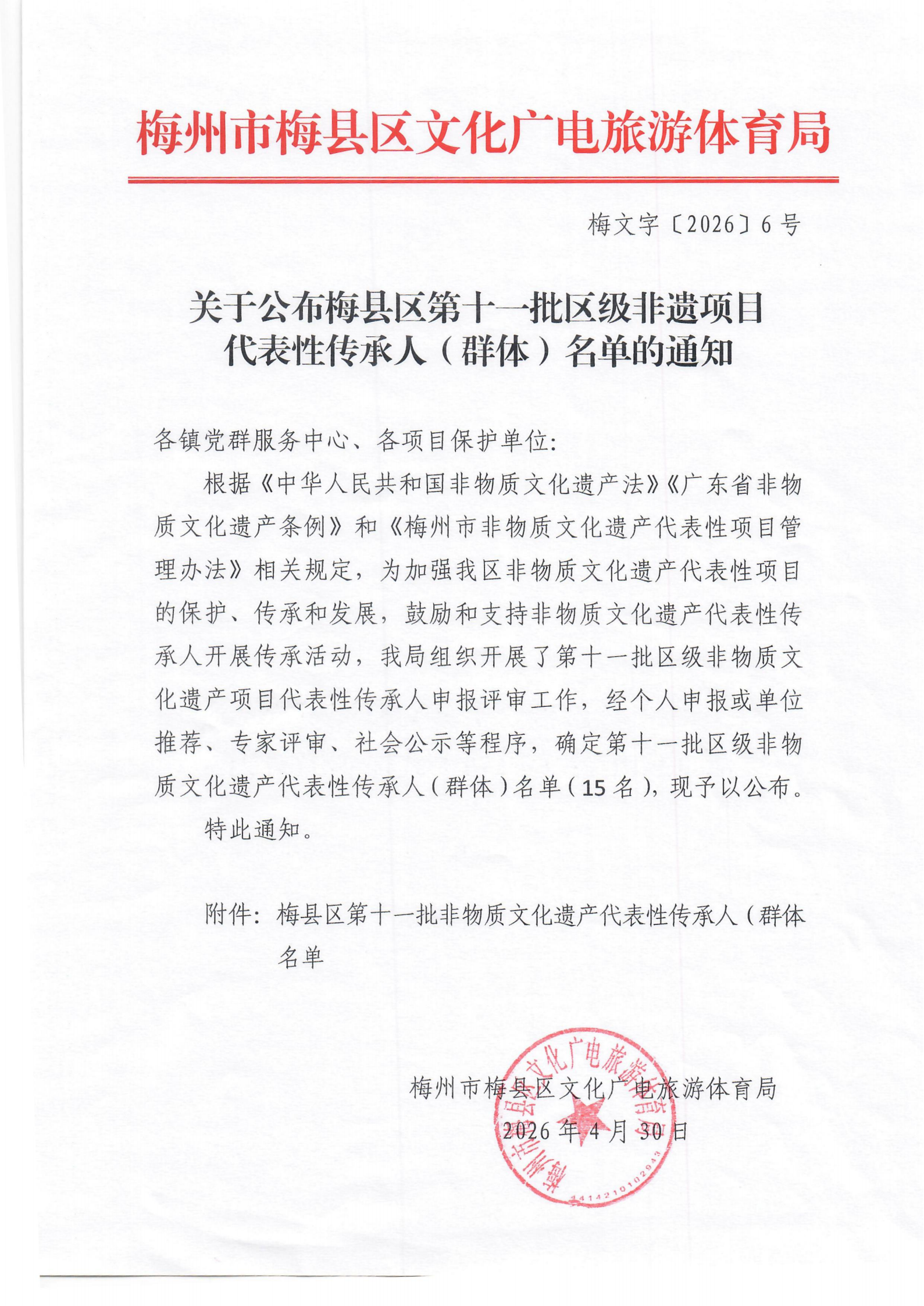 关于公布梅县区第十一批区级非遗代表性项目传承人（群体）名单的通知_00.png