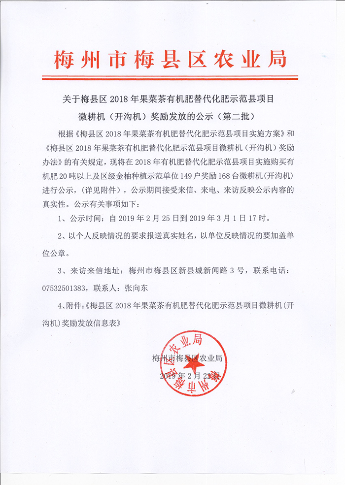 关于梅县区2018年果菜茶有机肥替代化肥示范县项目微耕机（开沟机）奖励发放的公示（第二批）1.jpg